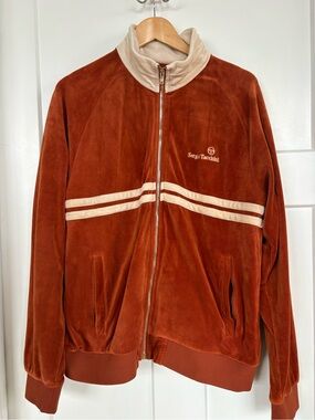 Sergio Tacchini Men’s Burnt Orange Velour Track Athleisure Jacket Size Large